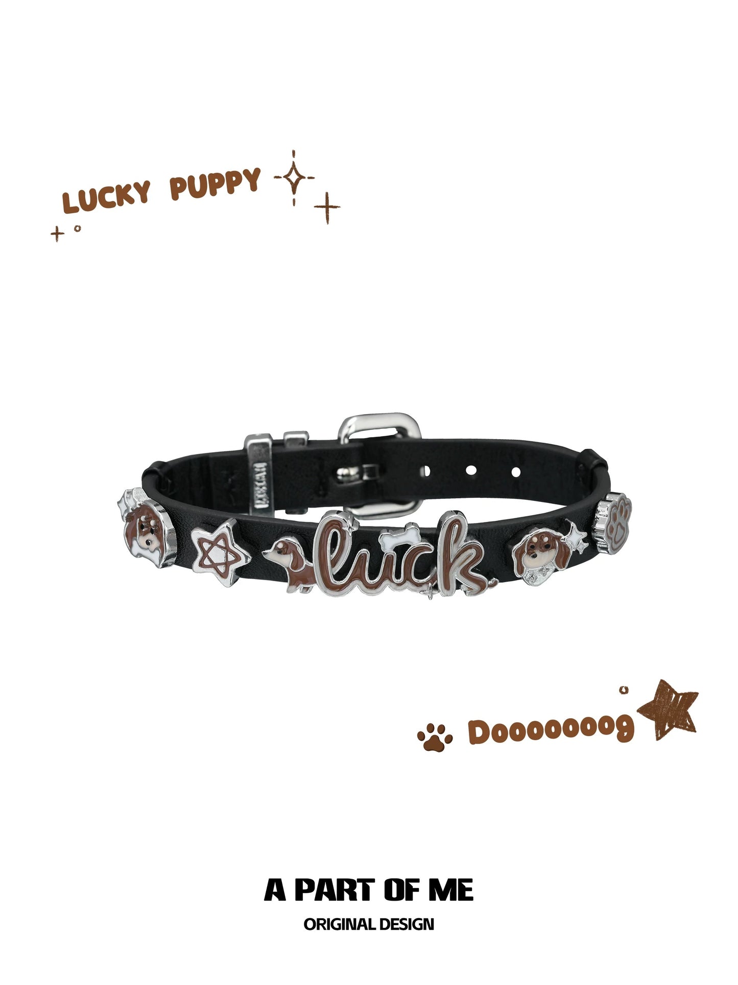 Lucky Puppy 18K Platinum Plating Leather Belt Bracelet