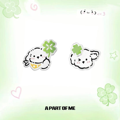 The Lucky Clover Kitten & Puppy 18K Platinum Plating Stud Earrings