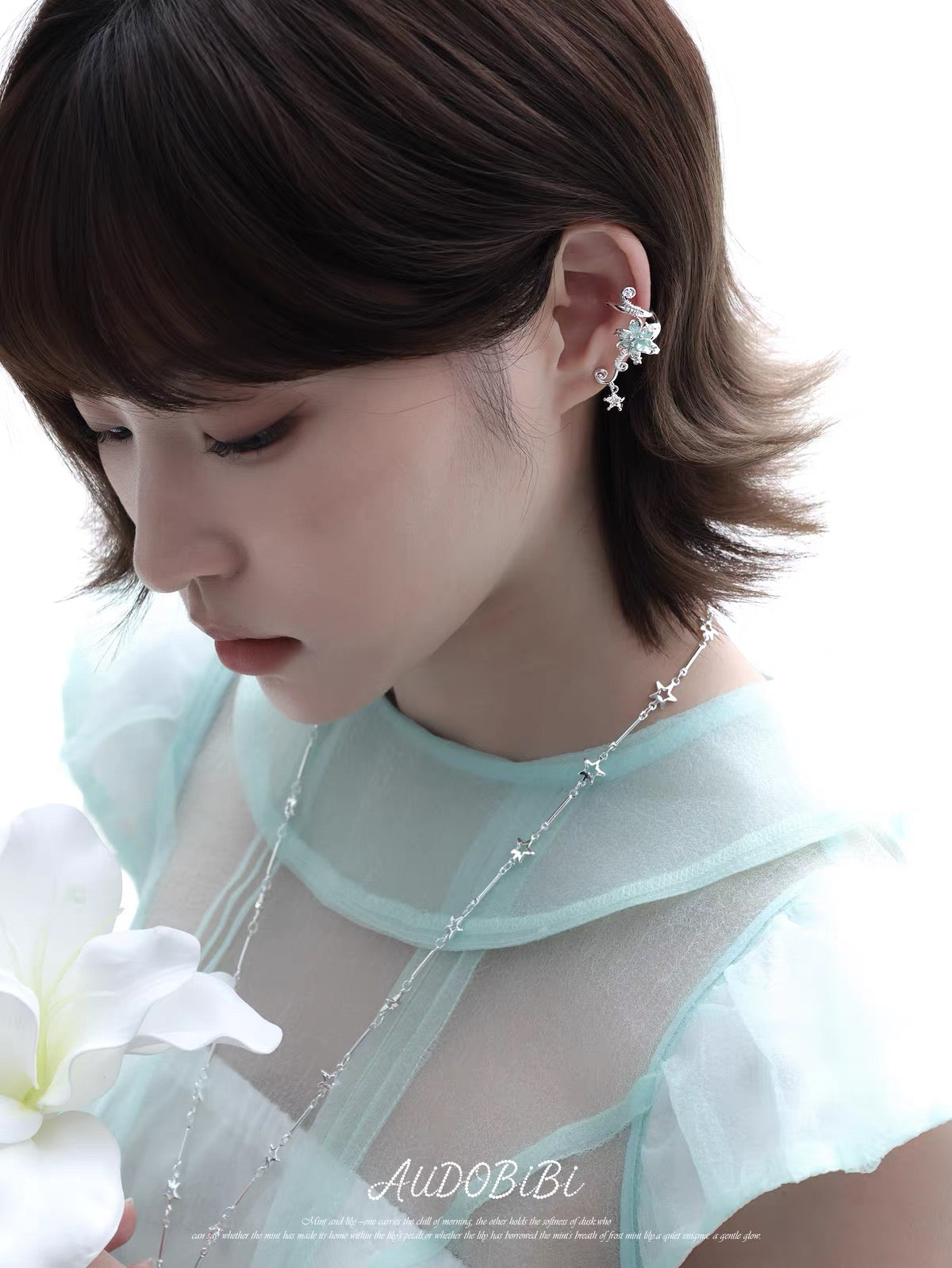 Dreamcore Lily 18K Platinum Plating Vine & Star Ear Cuffs