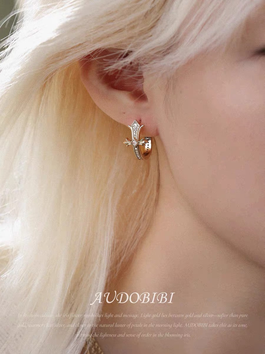 Champagne Gold Iris Gold-plating Cross U-shaped Huggie Earrings
