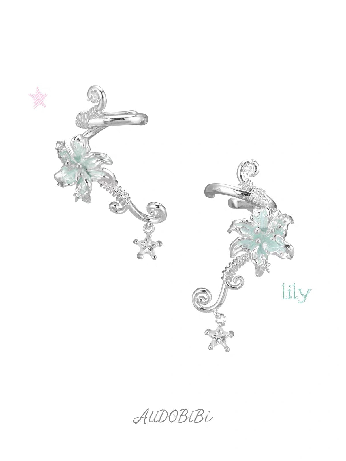 Dreamcore Lily 18K Platinum Plating Vine & Star Ear Cuffs