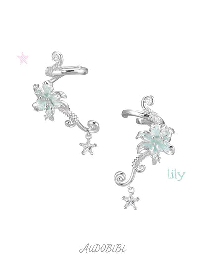 Dreamcore Lily 18K Platinum Plating Vine & Star Ear Cuffs