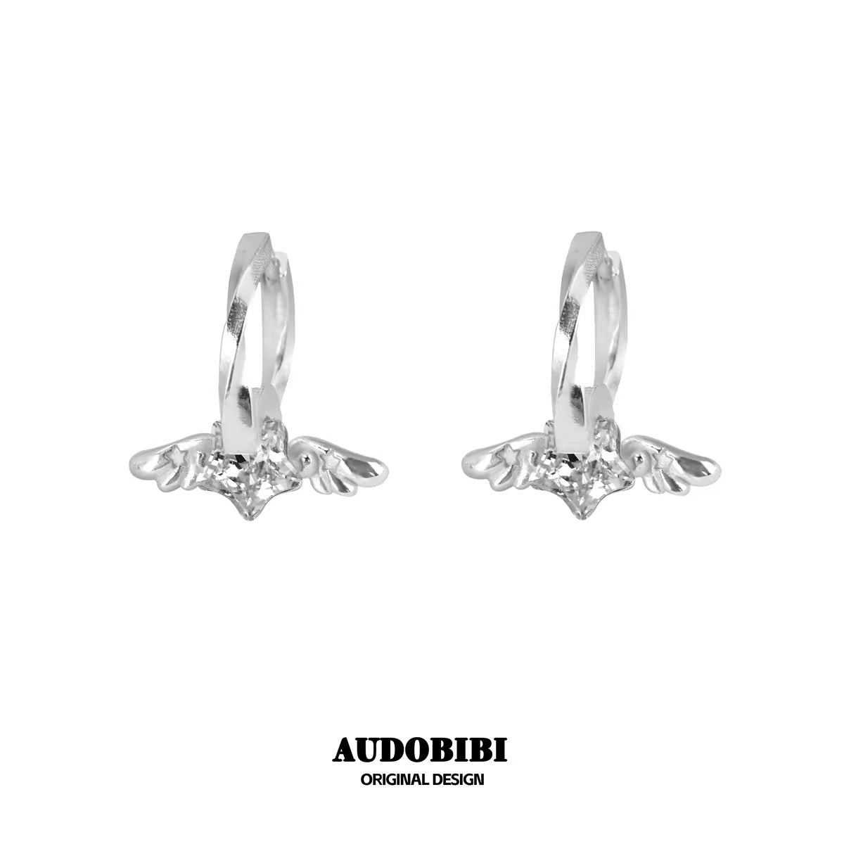 Judgement Angel 18K Platinum Plating Winged Star Huggie Earrings