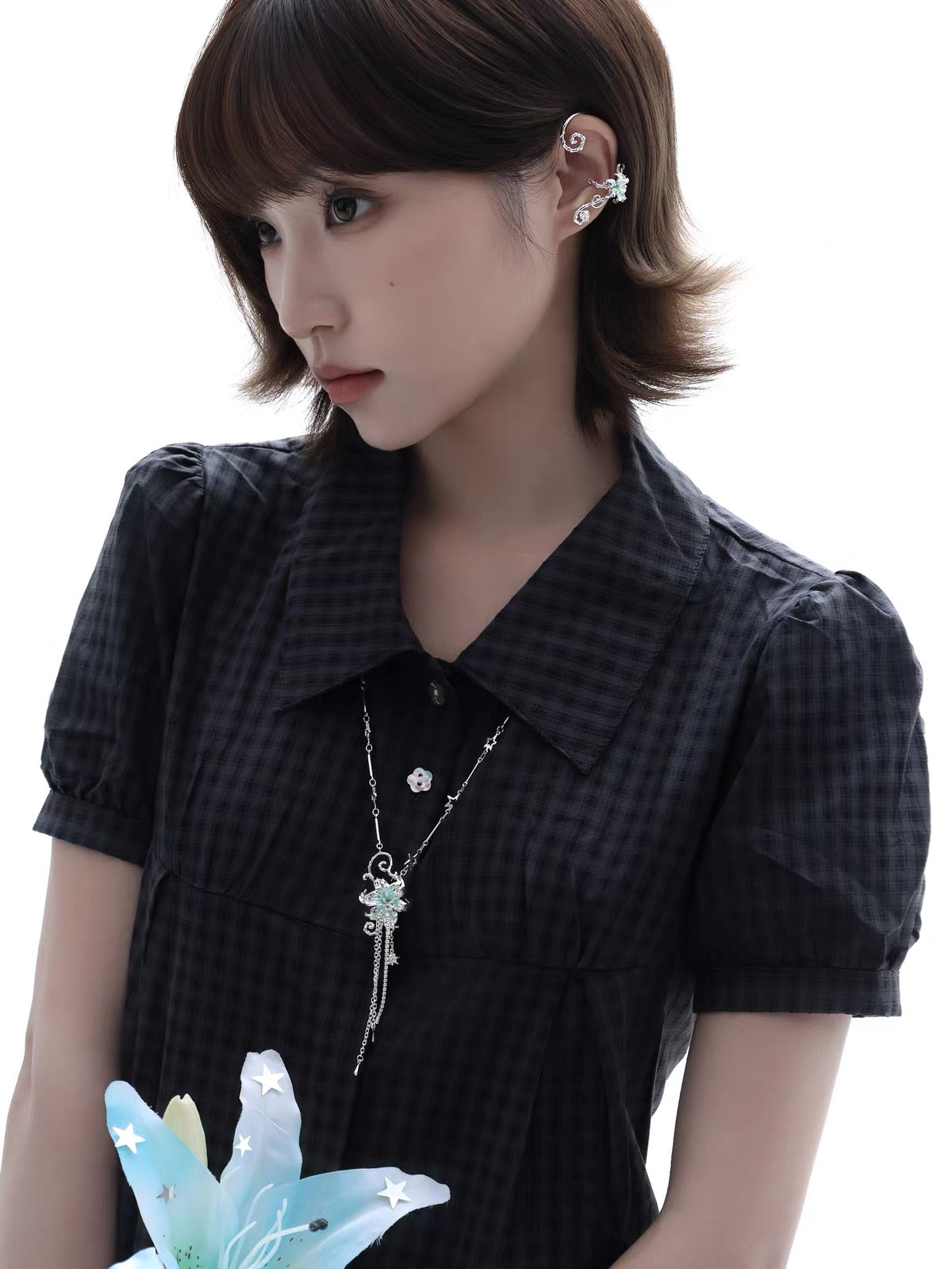 Dreamcore Lily 18K Platinum Plating Vine Asymmetry Ear Wraps