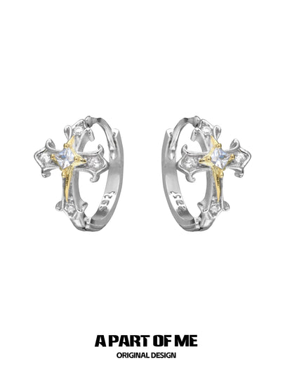 Cross S925 Sterling Silver Cubic Zirconia Huggie Earrings