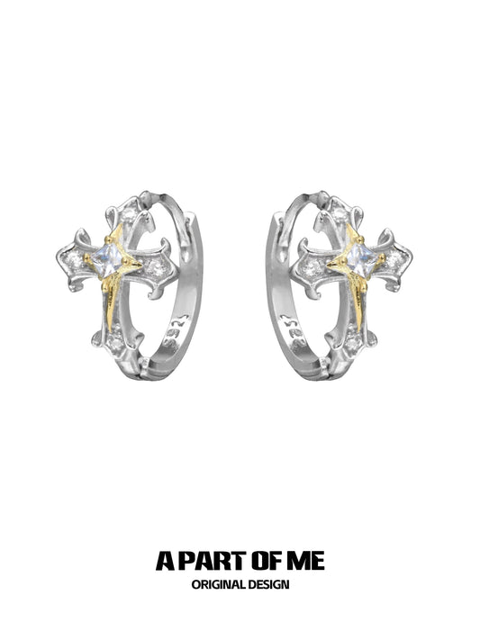 Cross S925 Sterling Silver Cubic Zirconia Huggie Earrings