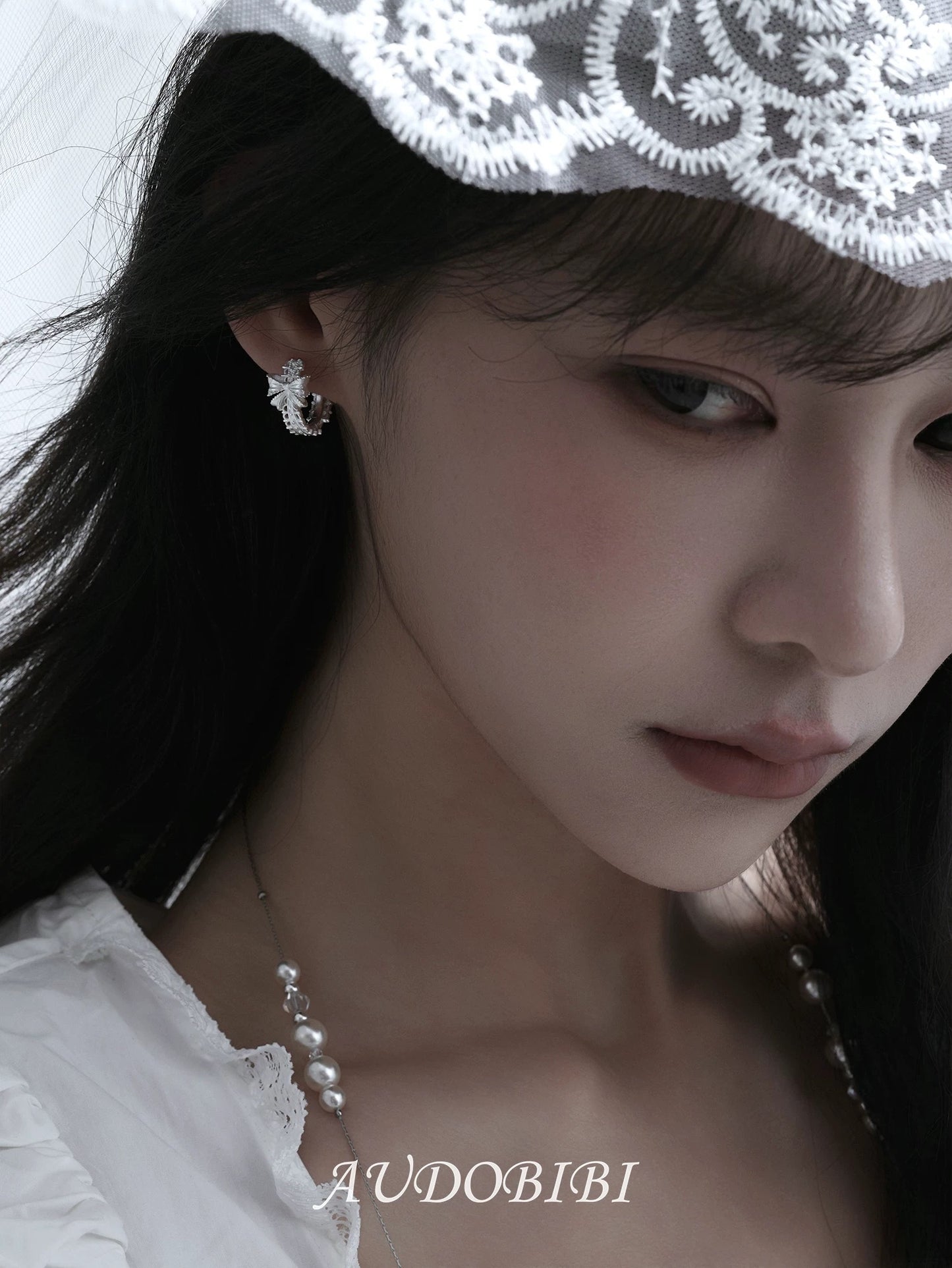Dreaming in Lace 18K Platinum Plating Bow Huggie Earrings