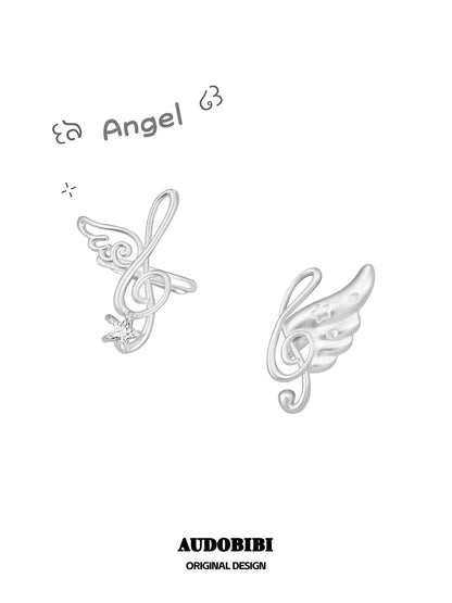 Melody Etude 18K Platinum Plating Treble Clef Wings Earcuffs