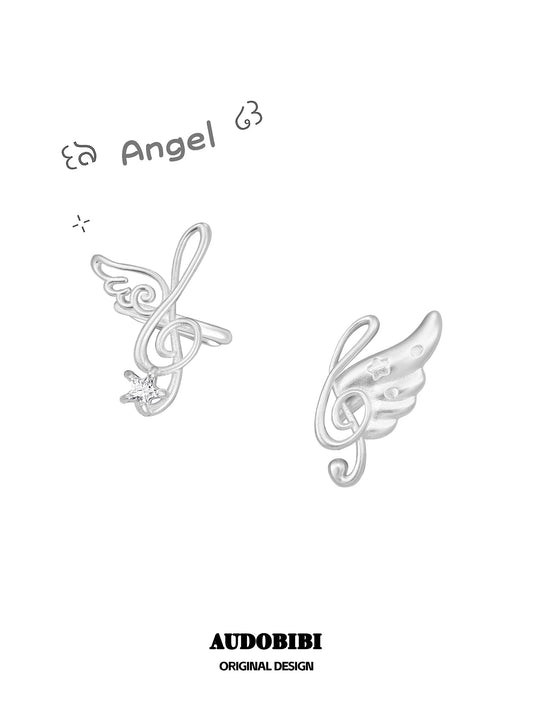 Melody Etude 18K Platinum Plating Treble Clef Wings Earcuffs