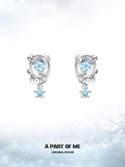 Snowflake Crystal Ball 18K Platinum Plating Crystal Glass Huggies Earrings