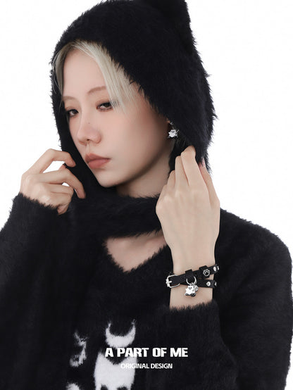 Ghost Kitten 18K Platinum Plating Leather Bracelet