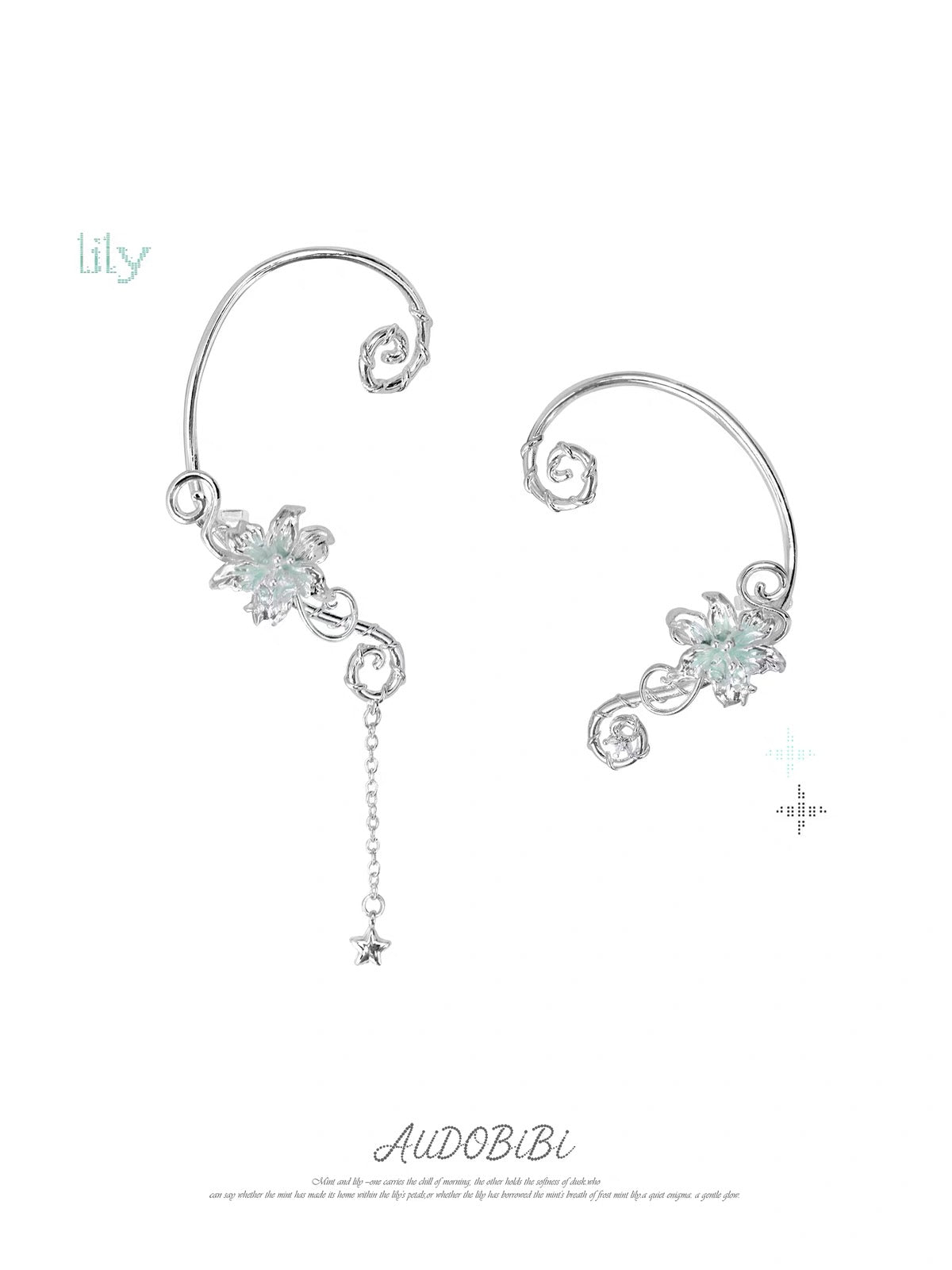Dreamcore Lily 18K Platinum Plating Vine Asymmetry Ear Wraps