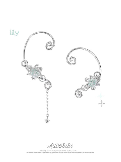 Dreamcore Lily 18K Platinum Plating Vine Asymmetry Ear Wraps