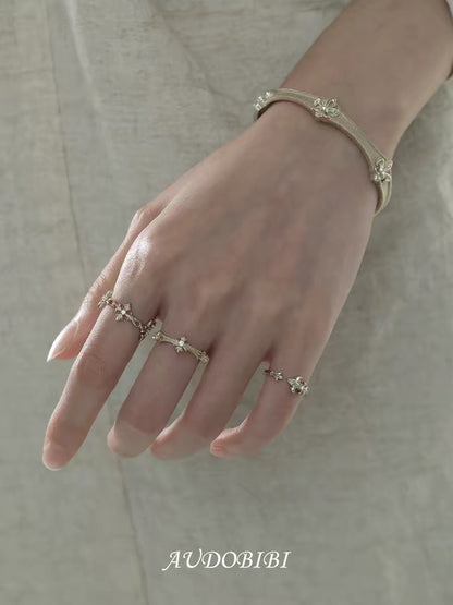 Champagne Gold Iris S925 Silver with Gold-plating Mini Pinky Size Ring Stack