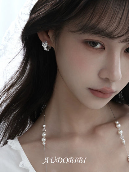 Dreaming in Lace 18K Platinum Plating Bow Huggie Earrings