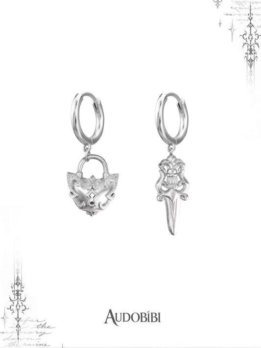The Knight 18K Platinum Plating Shield & Sword Huggie Earrings