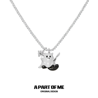Ghost Kitten 18K Platinum Plating Pendant Necklace