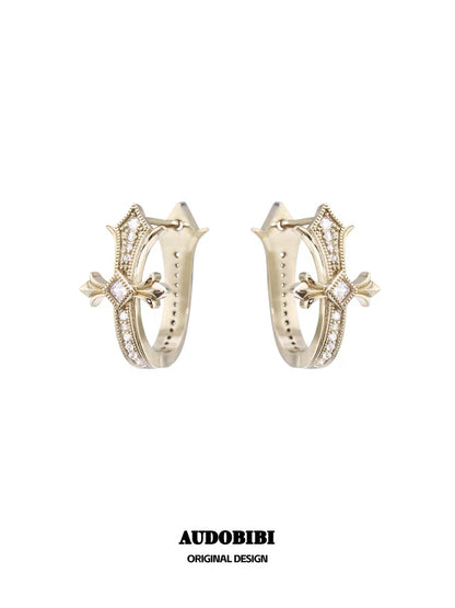 Champagne Gold Iris Gold-plating Cross U-shaped Huggie Earrings