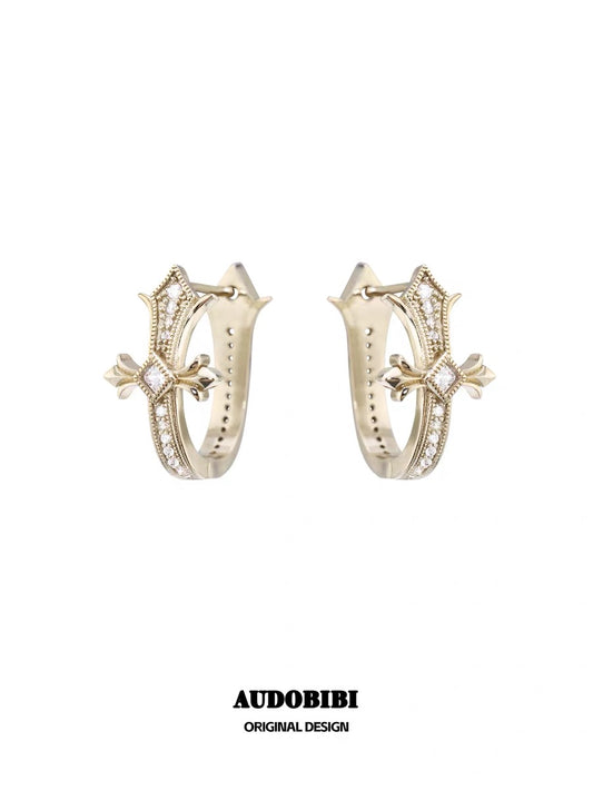 Champagne Gold Iris Gold-plating Cross U-shaped Huggie Earrings