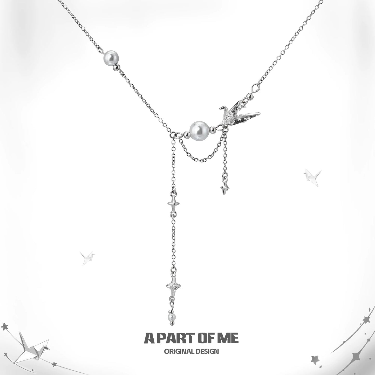 Corigami Era 18K Platinum Plating Paper Crane & Pearl Necklace