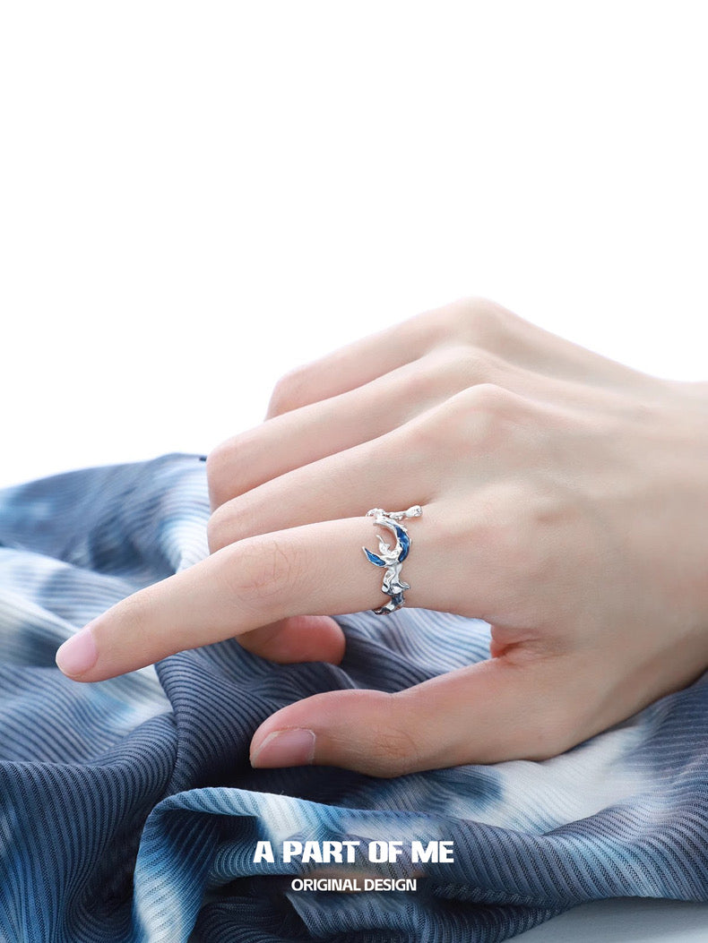Blue Moon Collection S925 Sterling Silver Adjustable Ring