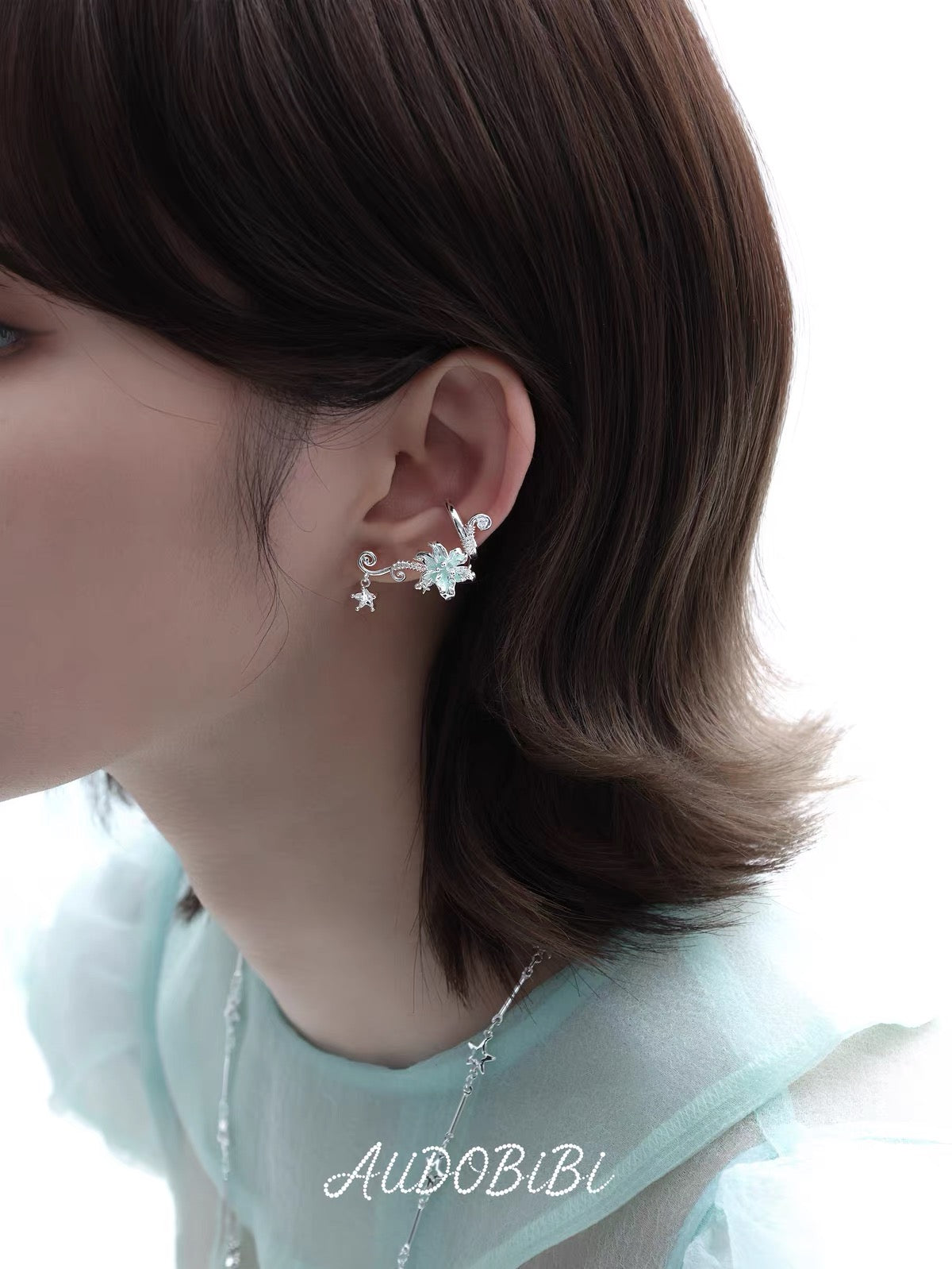 Dreamcore Lily 18K Platinum Plating Vine & Star Ear Cuffs
