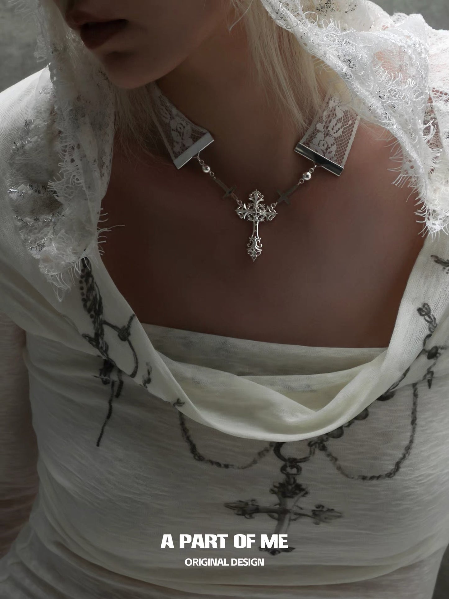 Dreaming in Lace 18K Platinum Plating Cross Choker