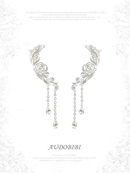 Dreaming in Lace Platinum Plating Rose Lobe Earrings with Earcuffs