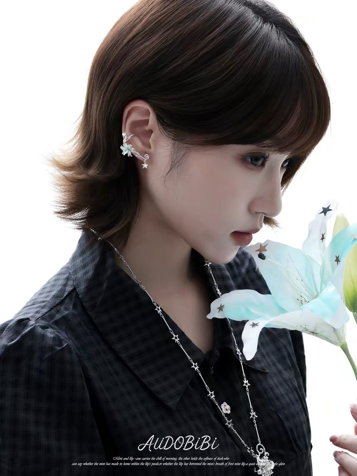 Dreamcore Lily 18K Platinum Plating Vine & Star Ear Cuffs