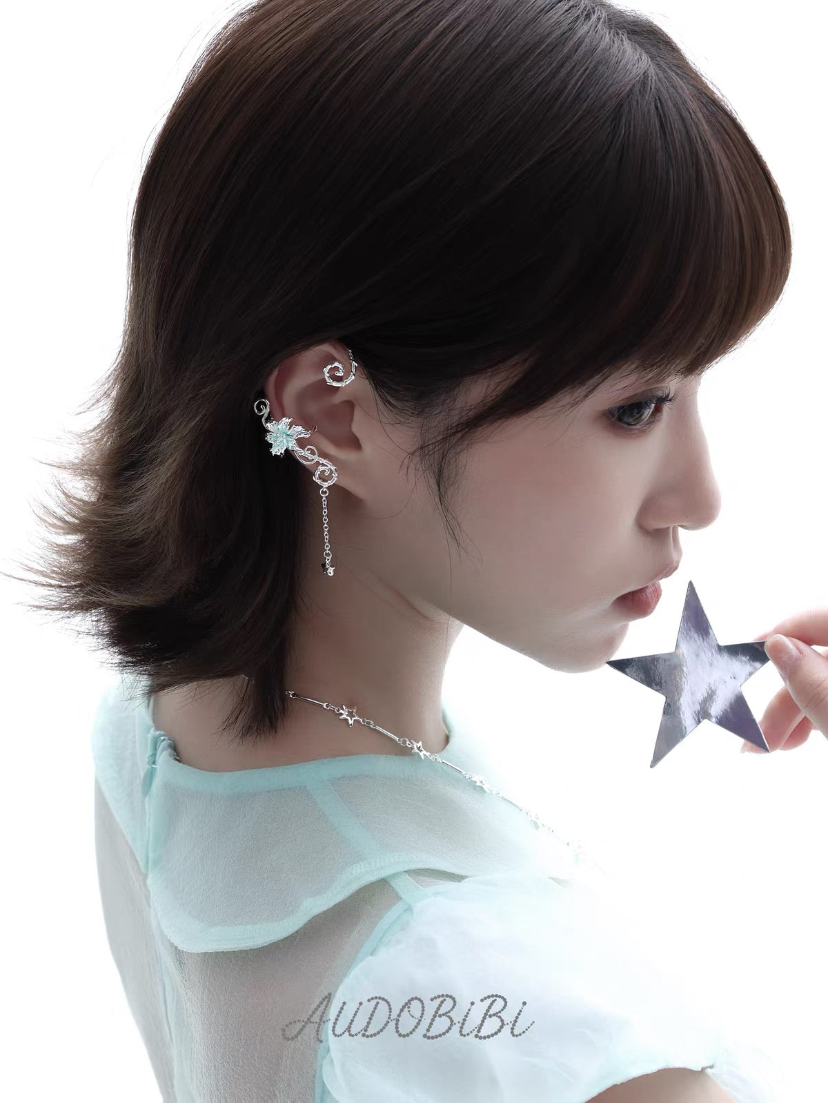 Dreamcore Lily 18K Platinum Plating Vine Asymmetry Ear Wraps