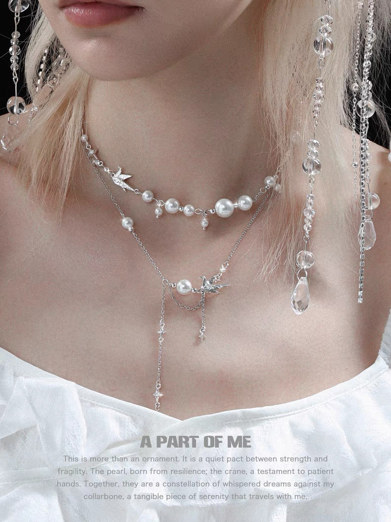 Corigami Era 18K Platinum Plating Paper Crane & Pearl Necklace