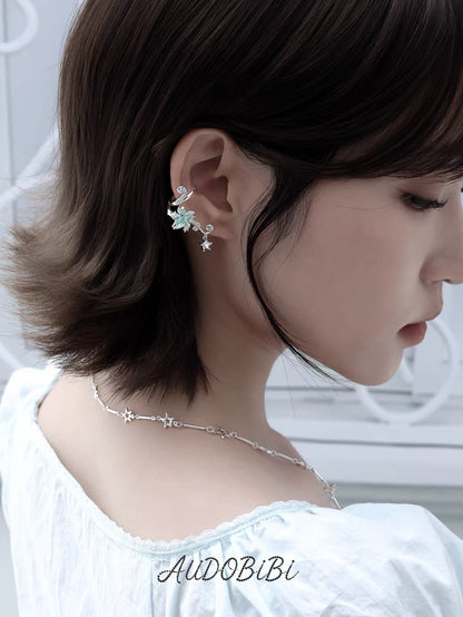 Dreamcore Lily 18K Platinum Plating Vine & Star Ear Cuffs