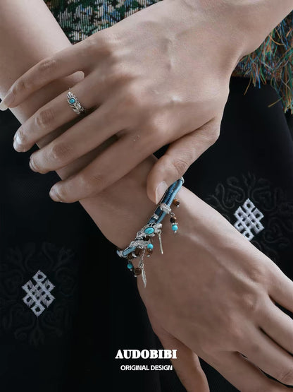 Plume Collection 18K Platinum Plating Hand-braided Cord Tibet Style Bangle