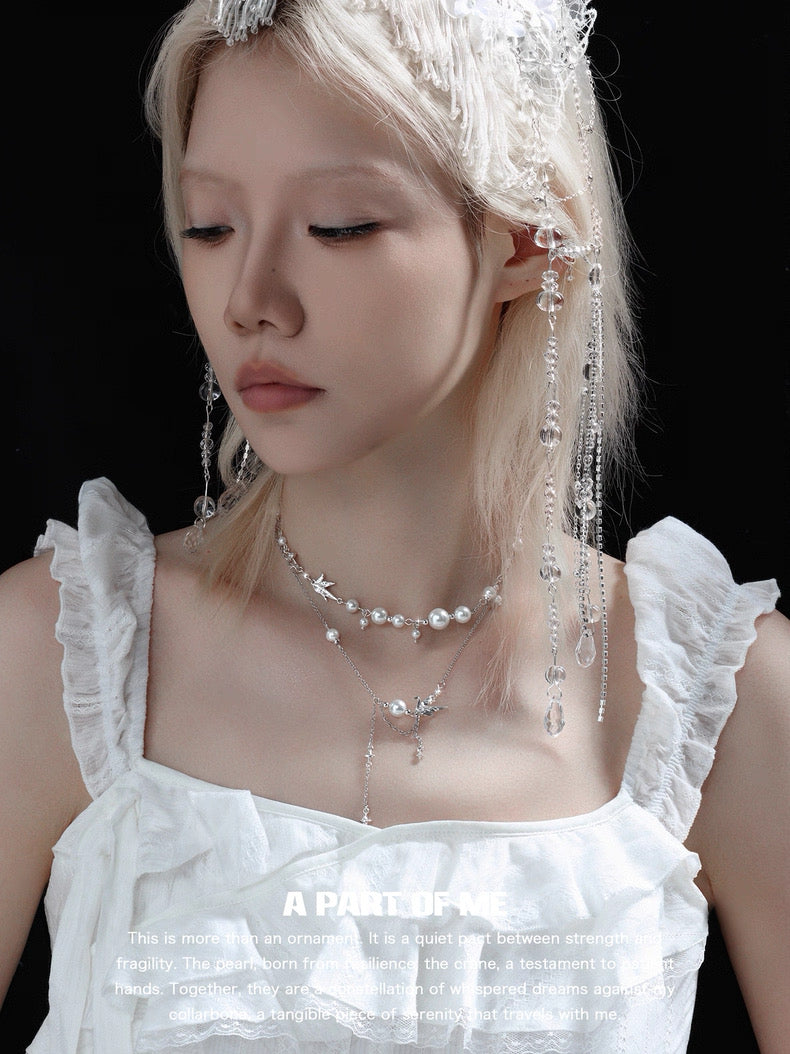 Corigami Era 18K Platinum Plating Paper Crane & Pearl Necklace