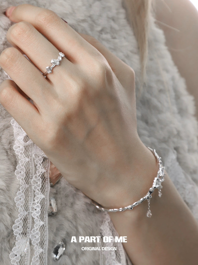 Angled Series S925 Sterling Silver Zirconia Stone Bangle