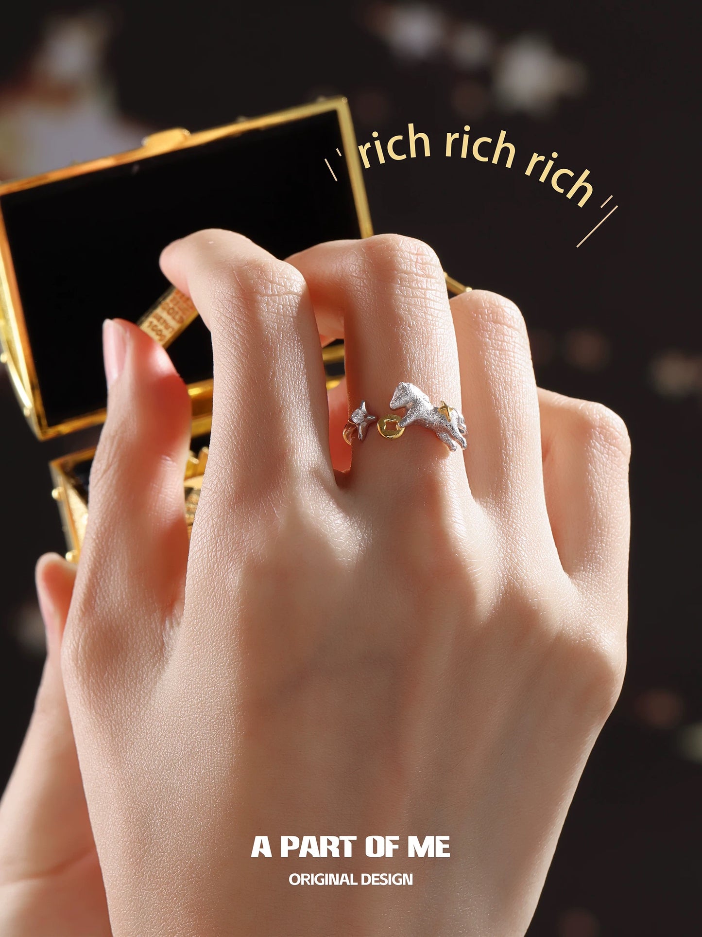 Year of the Horse S925 Sterling Silver Adjustable Ring