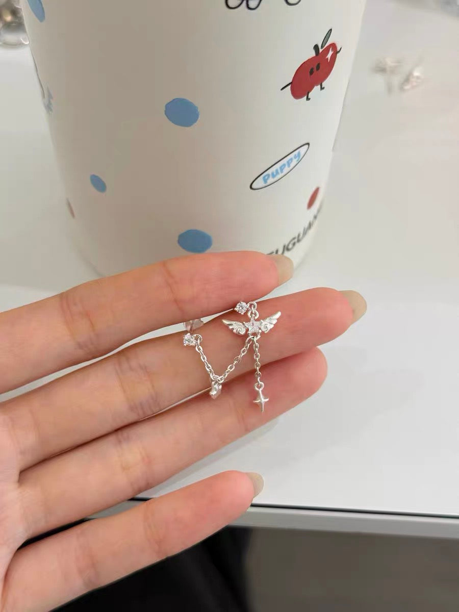 Angel Dream 18K Platinum Plating Angel Wings Double Lobe Earrings