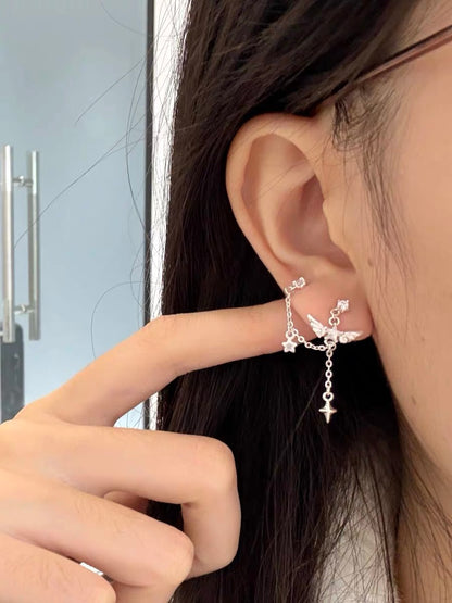 Angel Dream 18K Platinum Plating Angel Wings Double Lobe Earrings