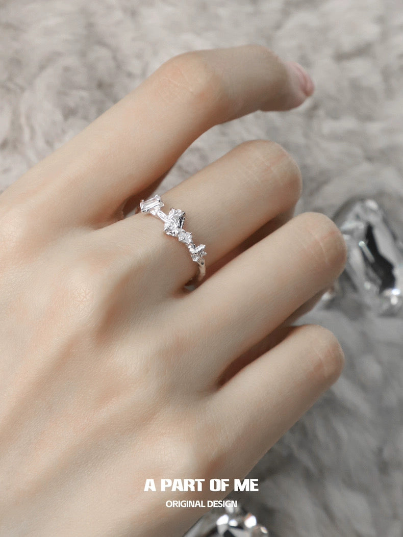 Angled Series S925 Sterling Silver Zirconia Stone Adjustable Ring