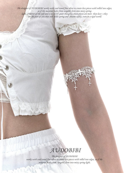 Dreaming in Lace 18K Platinum Plating Lace & Cross Arm Cuff