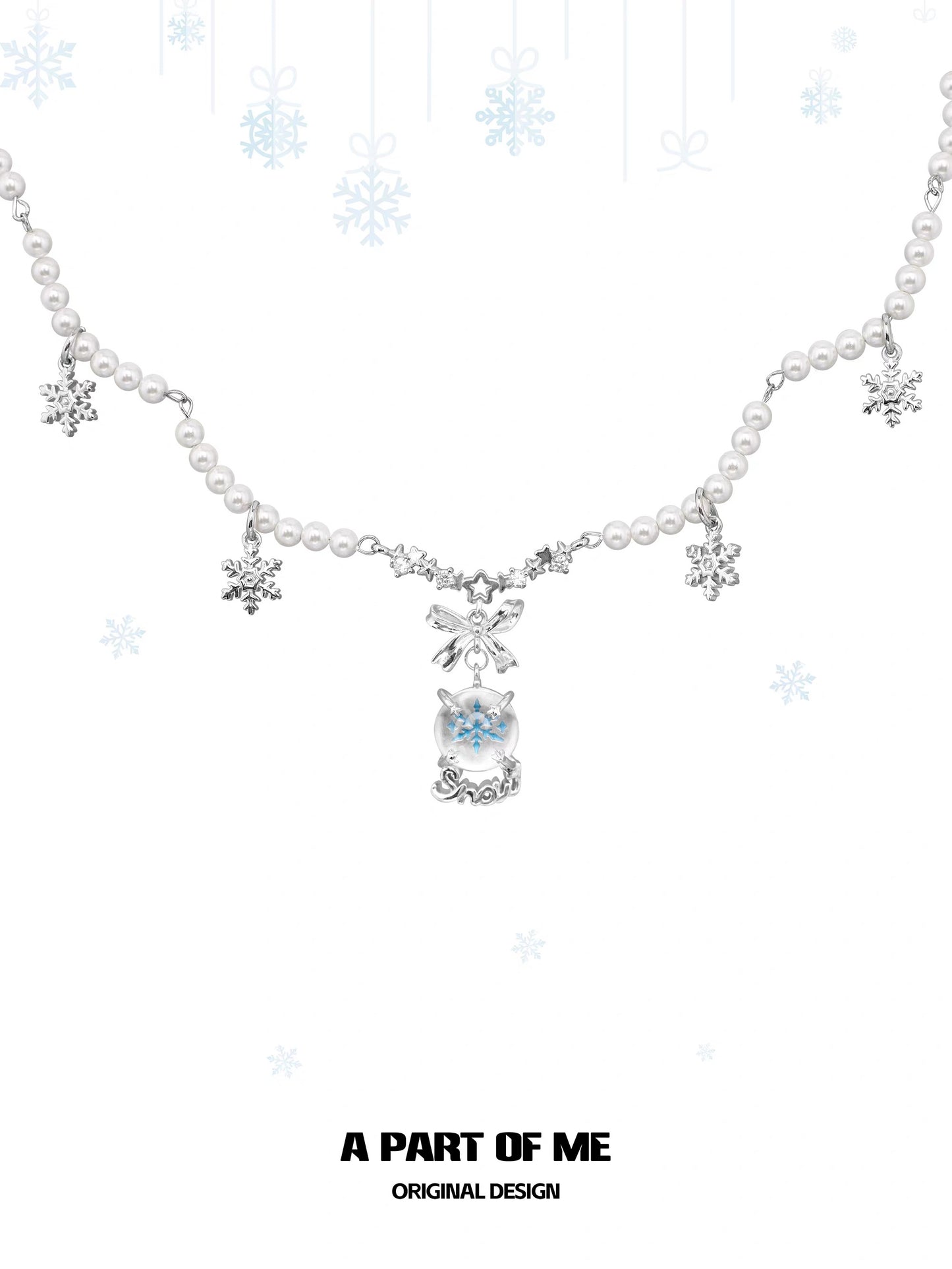 Snowflakes & Pearl 18K Platinum Plating Crystal Ball Necklace