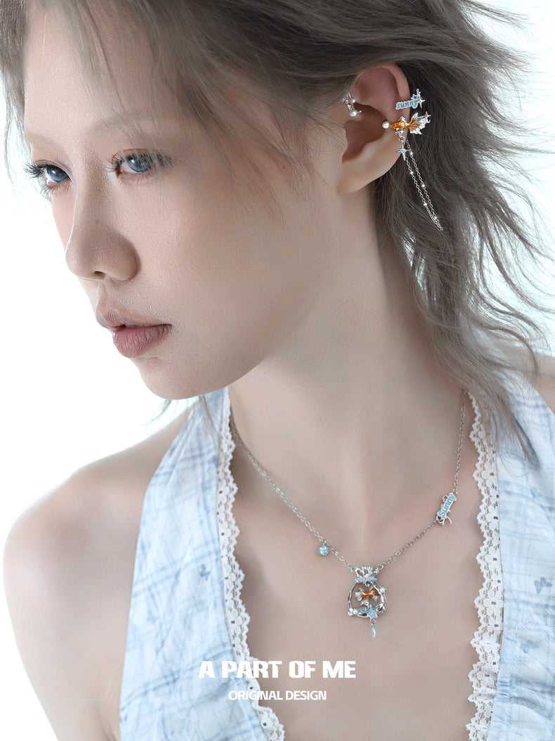 Dreamcore Goldfish 18K Platinum Plating Pearl Bubble Ear Wraps