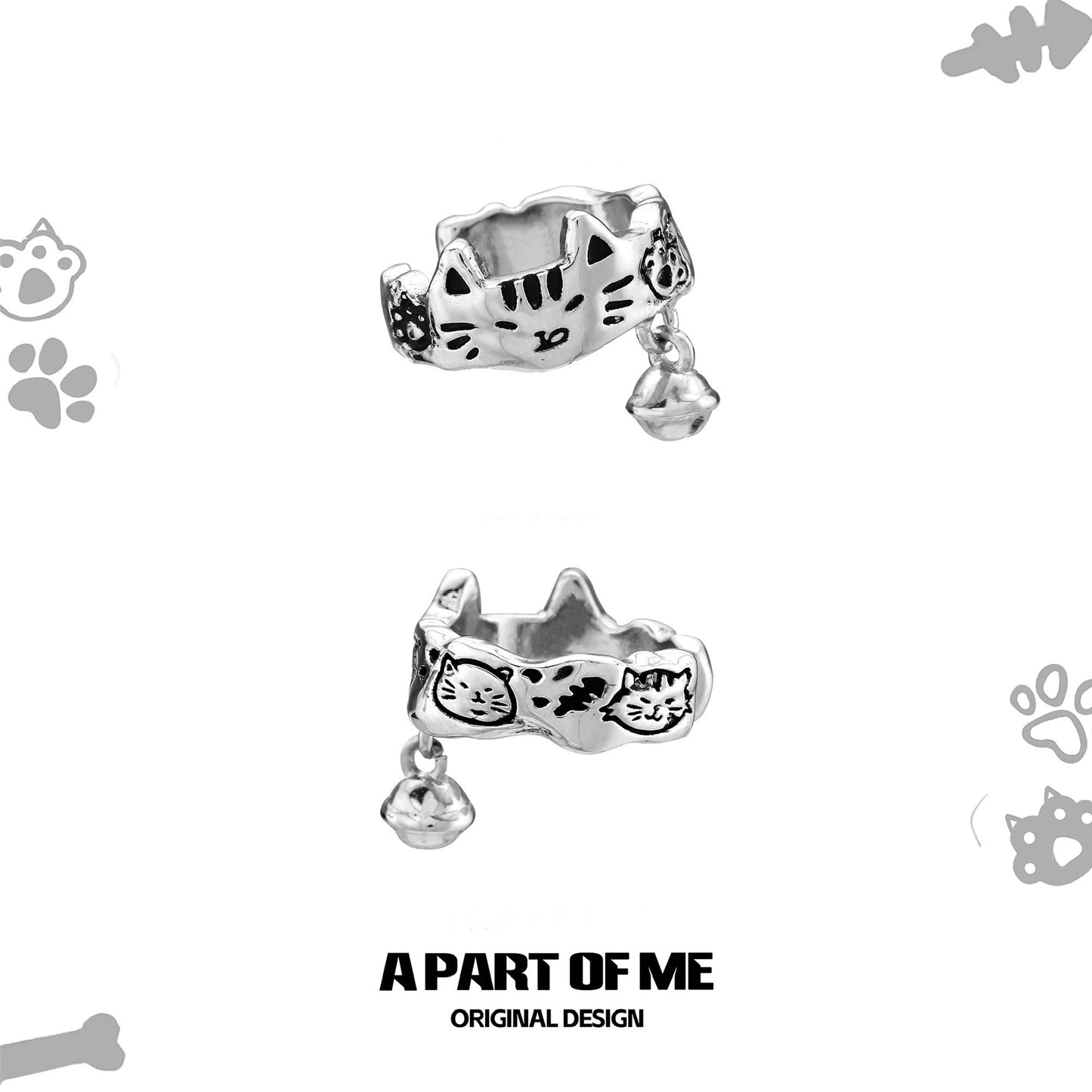 Graffiti Cat & Dog 18K Platinum Plating Ear Cuffs