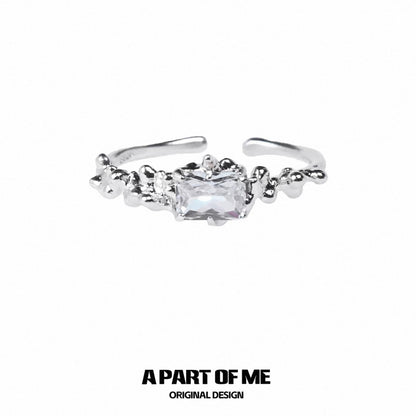 Ripple S925 Sterling Silver Black/White Zircon Adjustable Rings