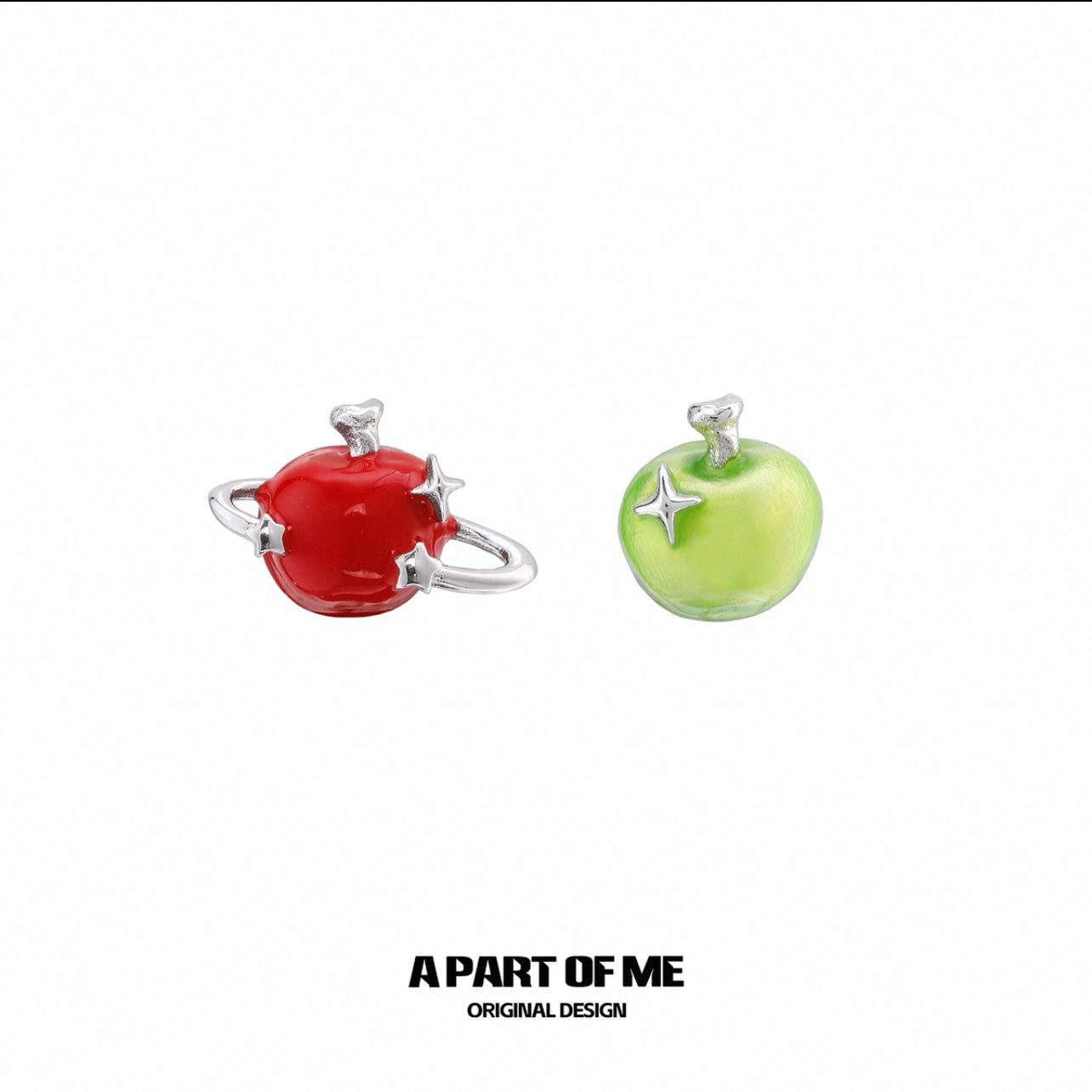 Apple Slice 18K Platinum Plating Green & Red Apple Stud Earrings