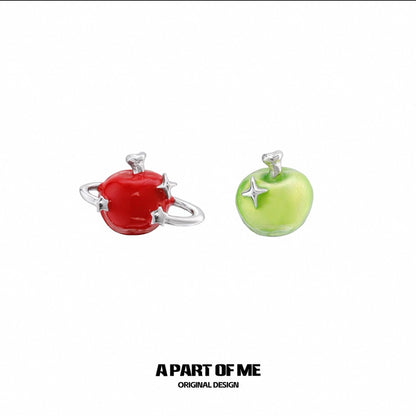 Apple Slice 18K Platinum Plating Green & Red Apple Stud Earrings