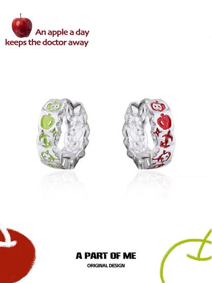 Apple Slice 18K Platinum Plating Apple Graffiti Huggies Earrings