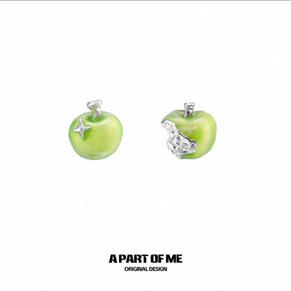 Apple Slice 18K Platinum Plating Green & Red Apple Stud Earrings