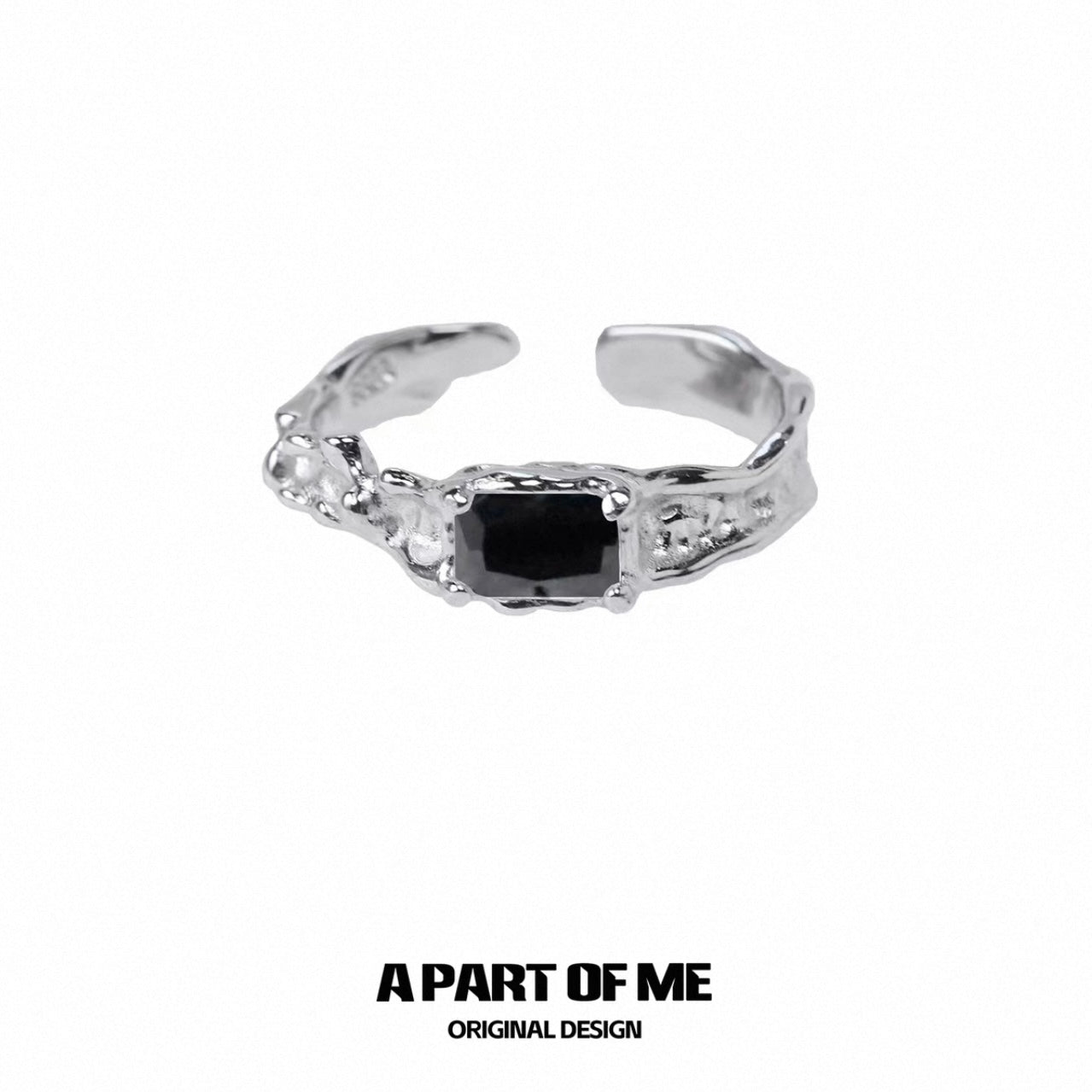 Ripple S925 Sterling Silver Black/White Zircon Adjustable Rings