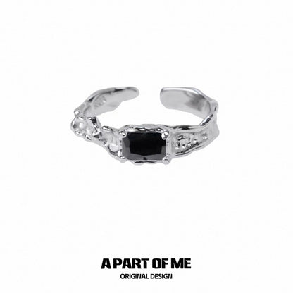 Ripple S925 Sterling Silver Black/White Zircon Adjustable Rings